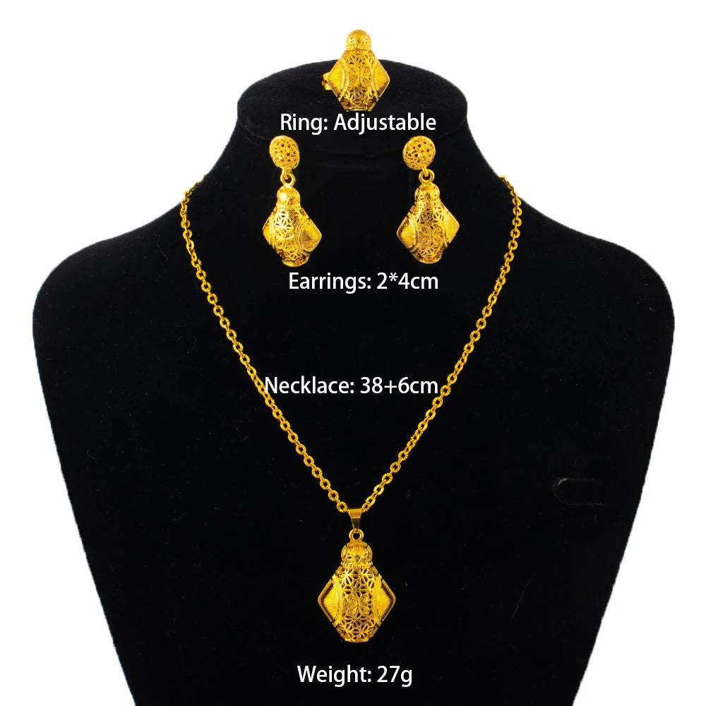 dubai 18k gold color jewelry set for woman wedding party necklace earrings sets indian jewelry set free shipping Wholesale