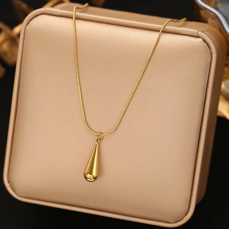 EILIECK 316L Stainless Steel Gold Color Teardrop Tassel Necklace Earrings For Women New Gift Hypoallergenic Waterproof Jewelry