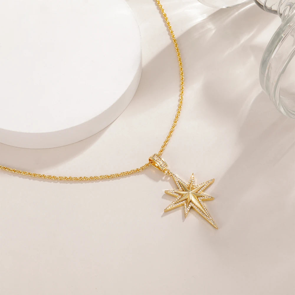 Collier pendentif étoile du Nord Monkton plaqué or 18 carats pour femme avec accents de zircone cubique étincelante, bijou céleste tendance, cadeau