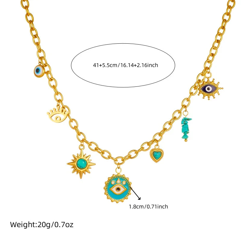 DIEYURO 316L Stainless Steel Turquoise The Devil's Eye round Pendant Necklace For Womens Trend Demon Eye Neck Jewelry Gift Party