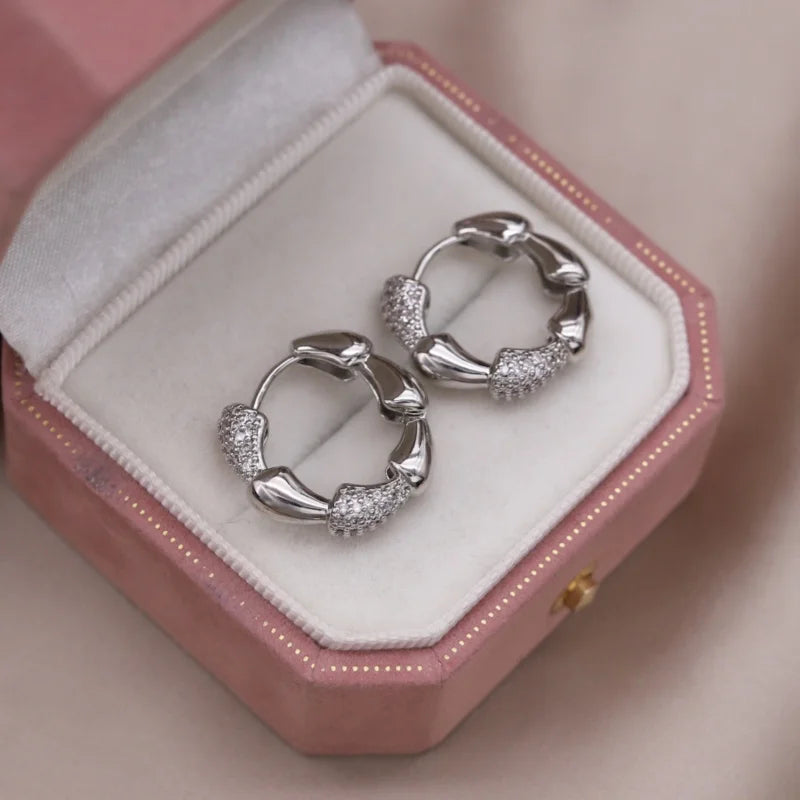 French Two-Tone Geometric Water-Drop Zircon Earrings
