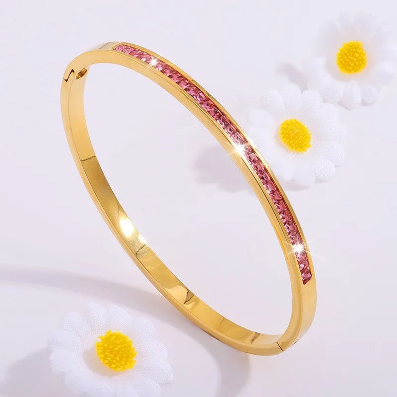 Sparkling Zirconia-Inlaid Stainless Steel Stackable Bracelet Set