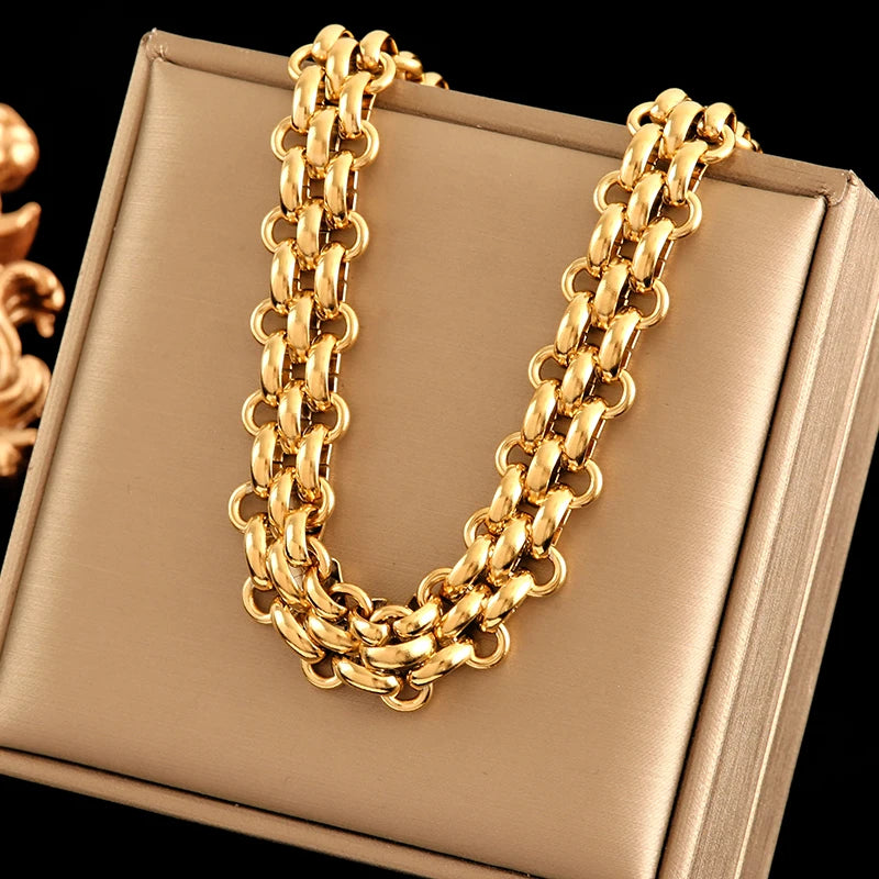 EILIECK 316L Stainless Steel Waterproof Chain Necklace Minimalist Metalic Texture 18K PVD Plated Collar Necklace Jewelry Gift