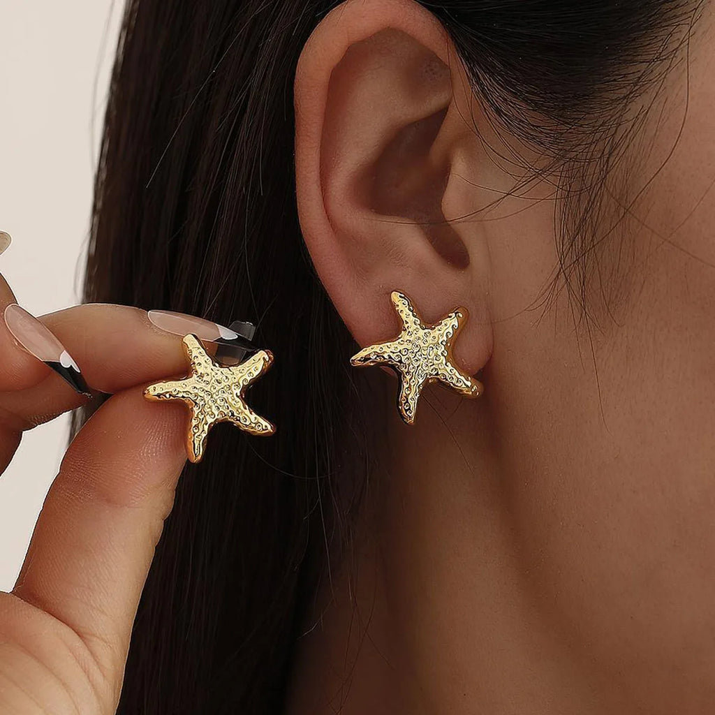 Geometric Starfish Gold & Silver Color Stud Earrings, 2 Pcs/Set