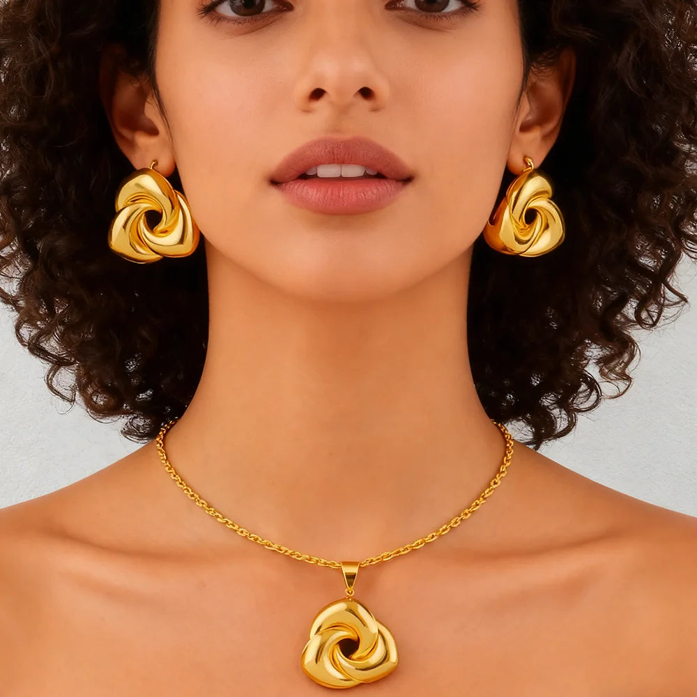 dubai 18k gold color jewelry set for woman wedding party necklace earrings sets indian jewelry set free shipping Wholesale