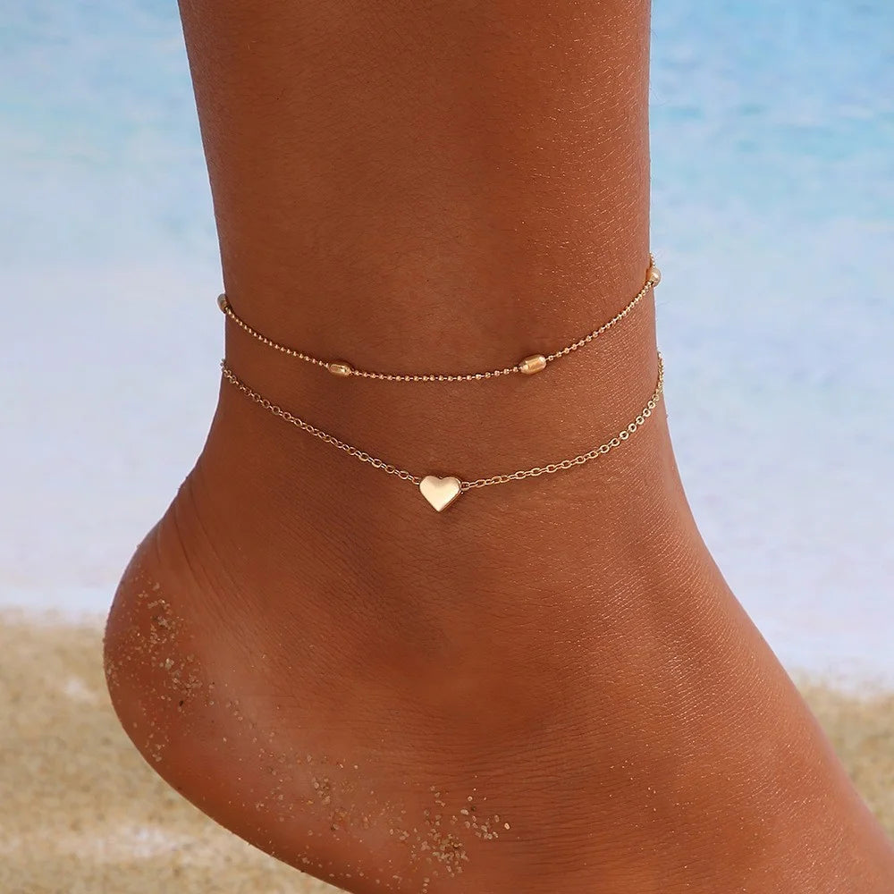 6Pcs Vintage Gold Multilayer Adjustable Anklet Set