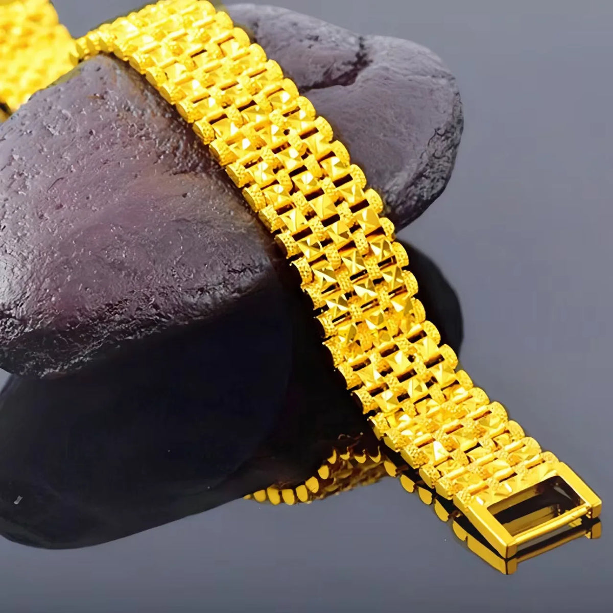 Luxury 24K 9999 Pure Gold real gold Three-row watch chain men's fashion generous bracelet