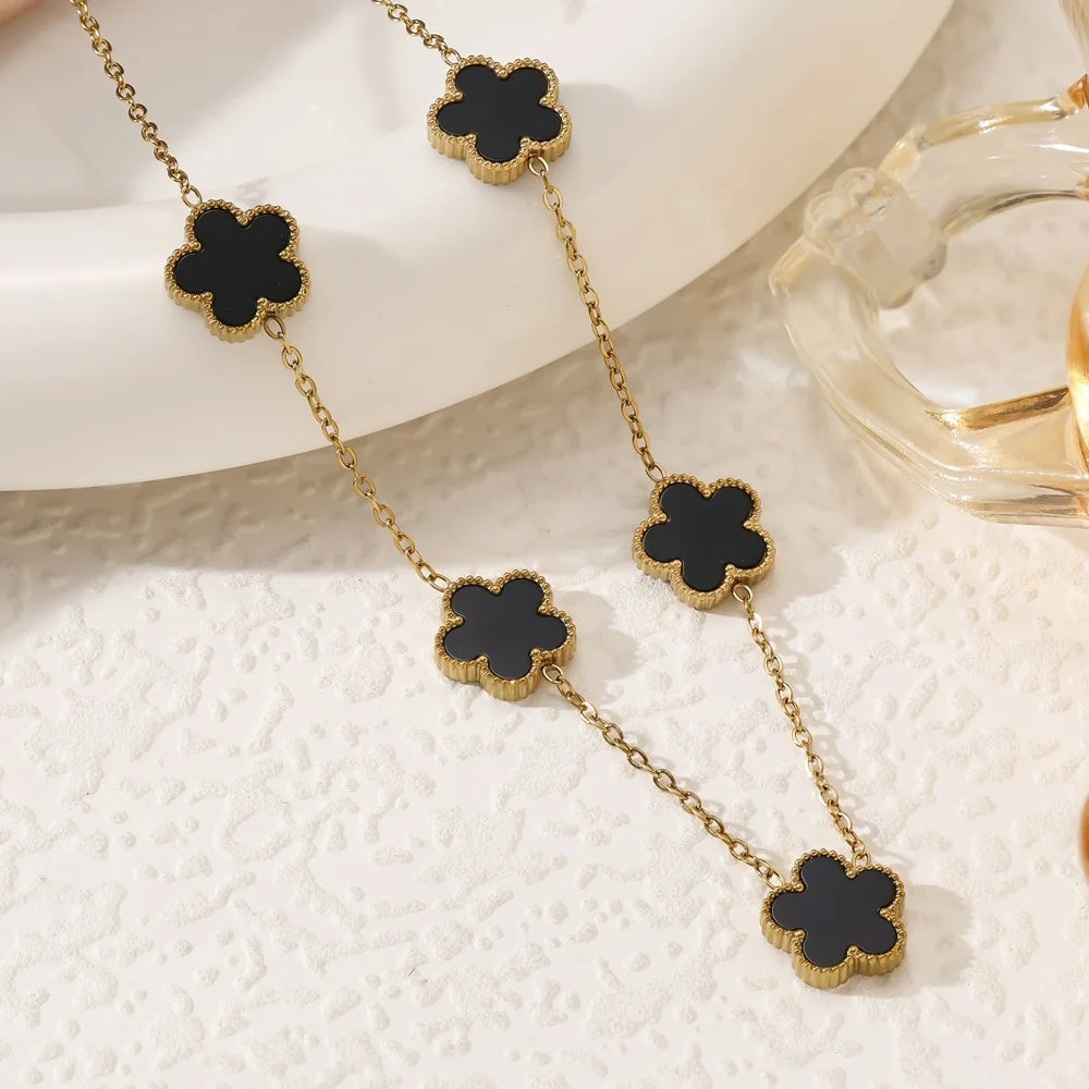 Bracelet necklace, stainless steel five-leaf clover jewelry set, classic women's new fashionable jewelry five-leaf clover