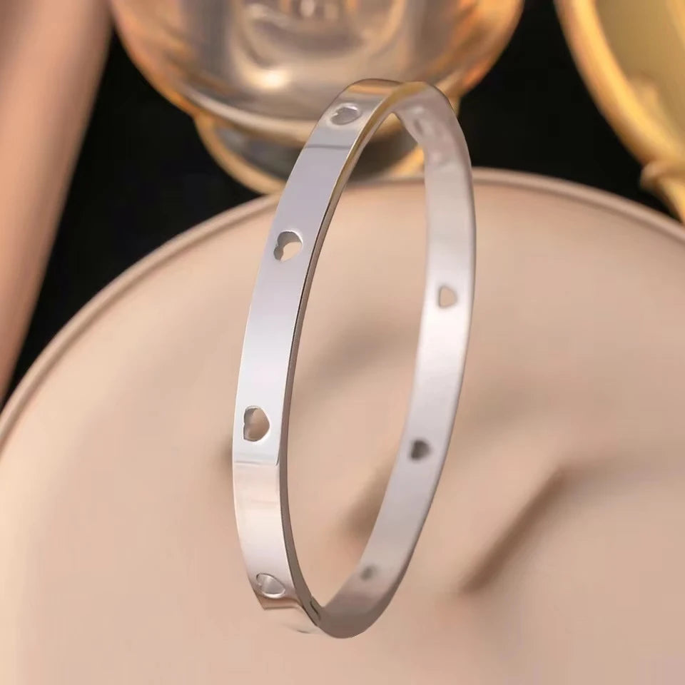 Yupsk 4/1Pcs Inlaid Zircon Stainless Steel Stackable Bracelet Delicate Flower Design Bangles Women's Fashion Versatile Jewelry