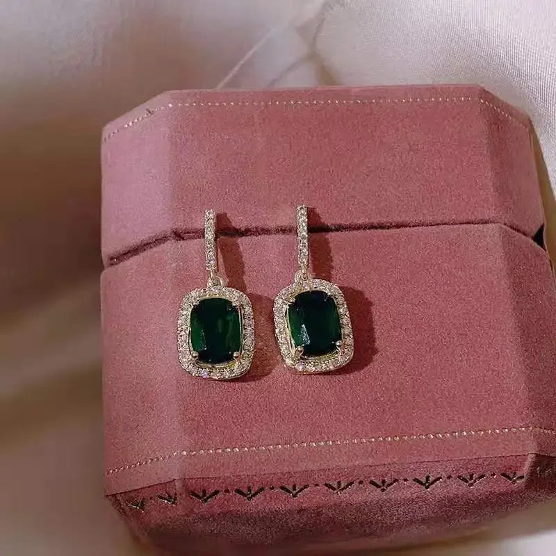 Boucles d'oreilles clous carrées en émeraude verte de luxe pour femmes, accessoires de fête de mariage de la mariée, boucles d'oreilles tendance pour femme
