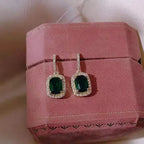 Boucles d'oreilles clous carrées en émeraude verte de luxe pour femmes, accessoires de fête de mariage de la mariée, boucles d'oreilles tendance pour femme