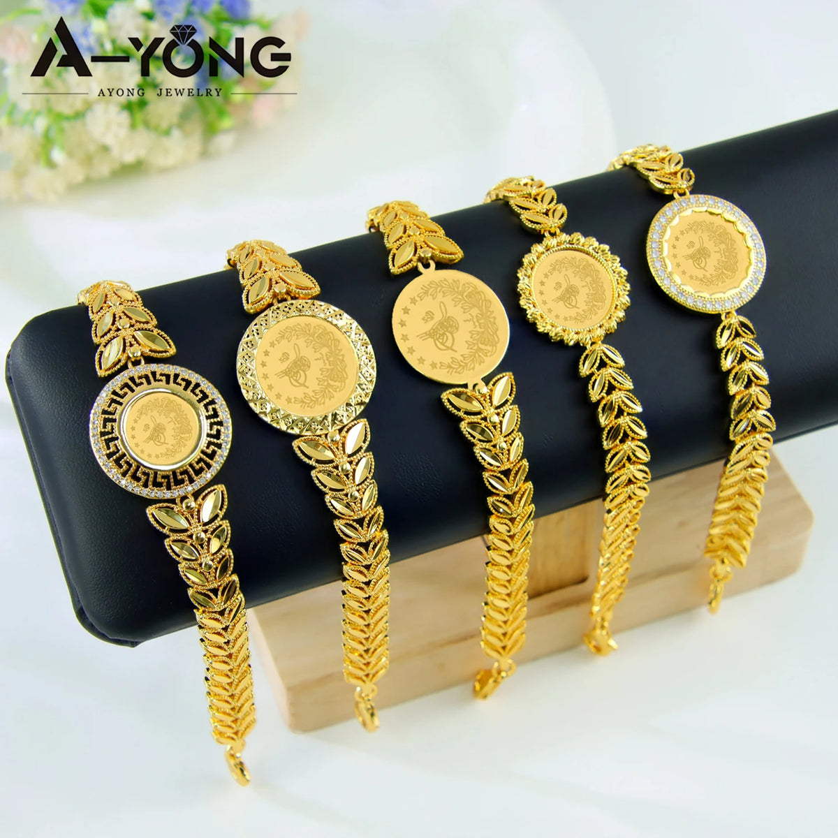 Turkish Classic Gold Coins Dubai Bridal Cuff Bangle