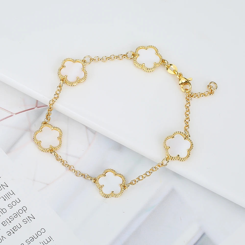 Hot Sale 14 Colors Five-Leaf Flower Set Bracelet Necklace Classic Simple Women Jewelry Set Suitable For Daily Party Wear Clover