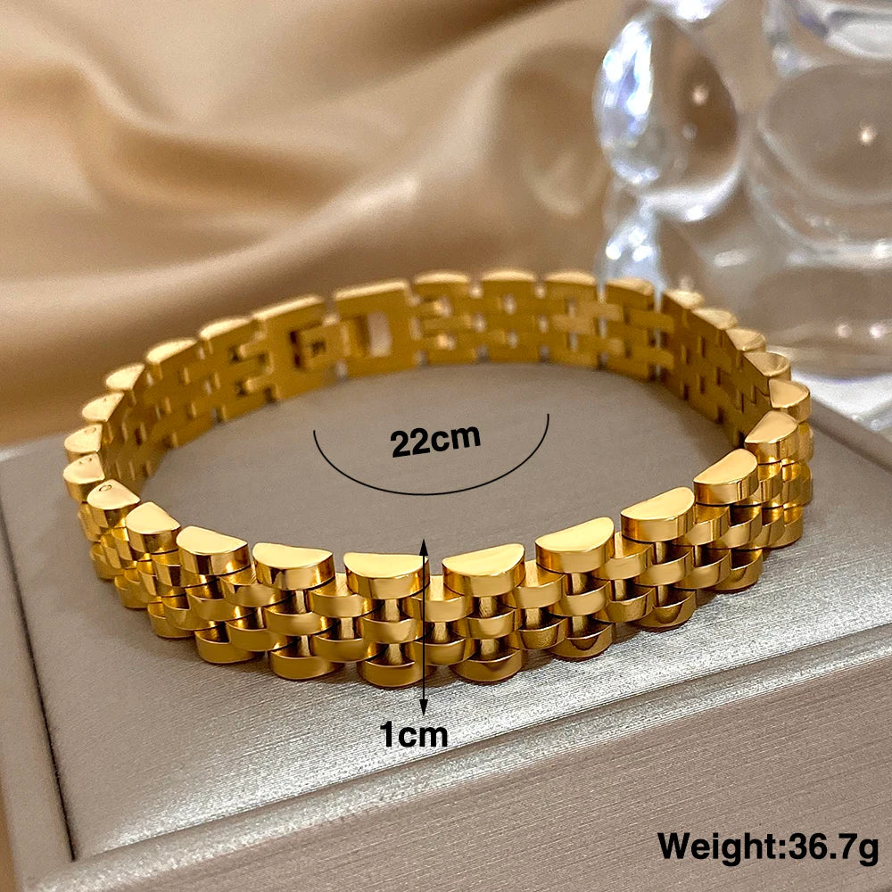 ChooseMe Five-Layer 10mm Beaded Two-Tone Stainless Steel Watch-Chain Bangle