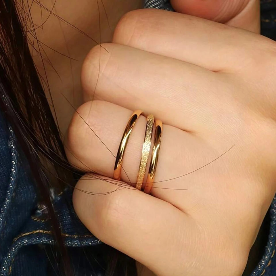 2mm Gold-Plated Stainless Steel Minimalist Stacked Rings 3-Piece Set