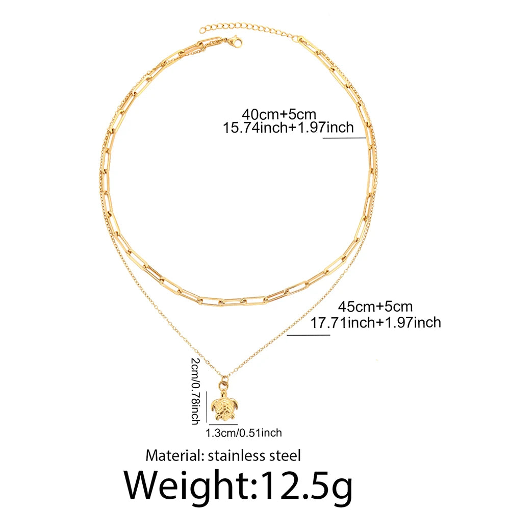 Stainless steel double-layered turtle-shaped pendant necklace: a minimalist, elegant piece of jewellery for women to wear every