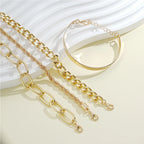 Simple Punk Chunky Chain & Dainty Boho Charm Bracelet Set, 4 Pcs/Set