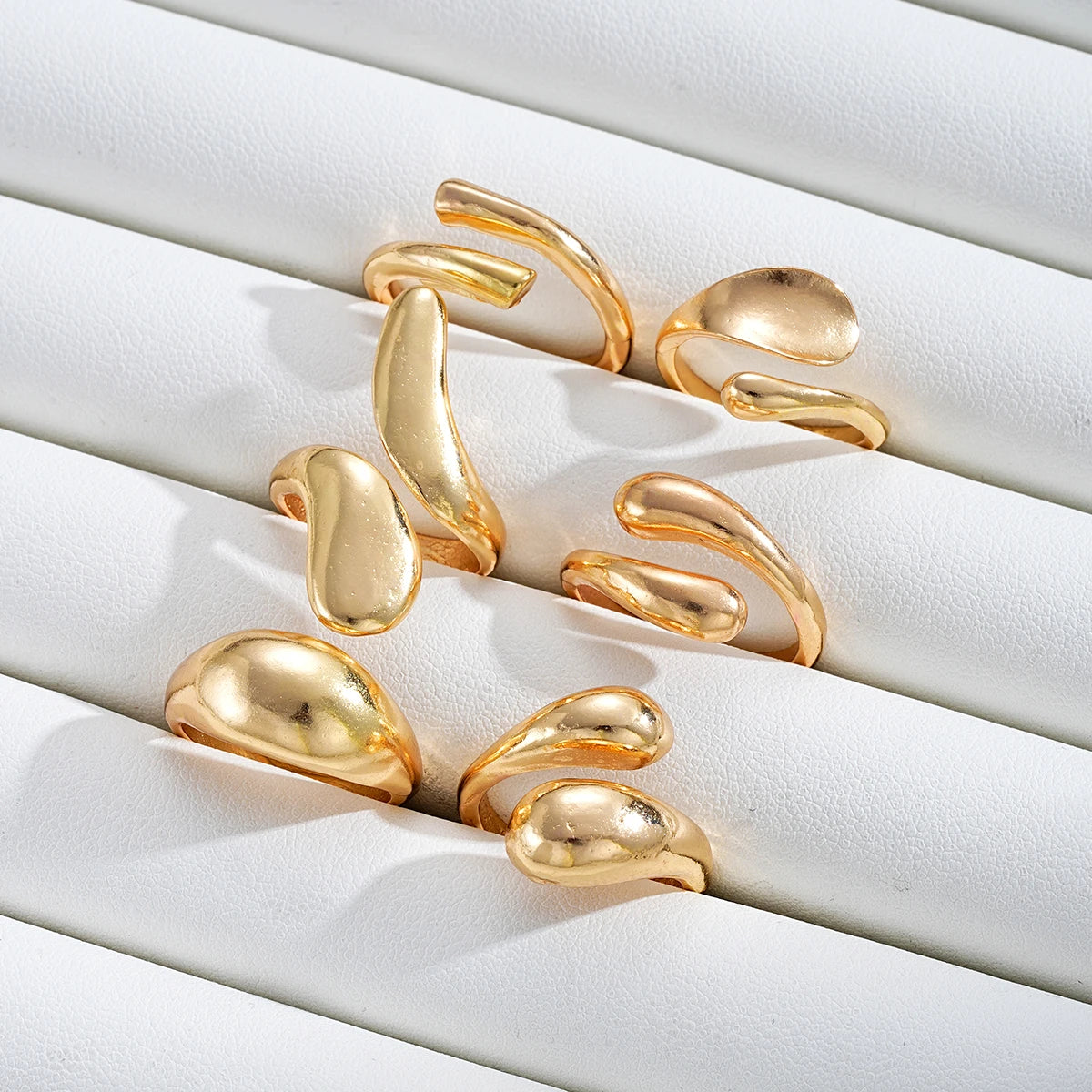 ChooseMe Vintage Gold Hip Hop Water Drop & Geometric Rings Set