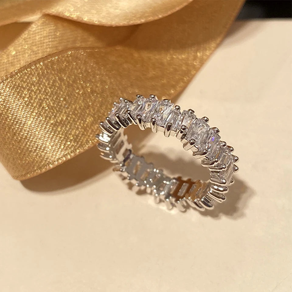 Luxury 18K Gold-Color Plated Classic Baguette Cubic Zirconia Engagement Ring