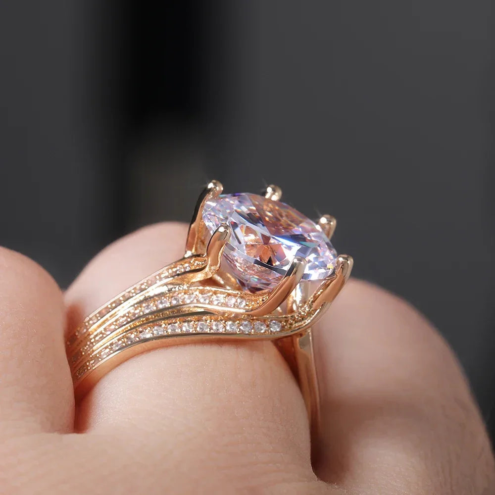 Gorgeous Solitaire Zirconia Bridal Wedding Rings Gold Color Engagement Party Brilliant Women Jewelry Anillos De Mujer Кольцо