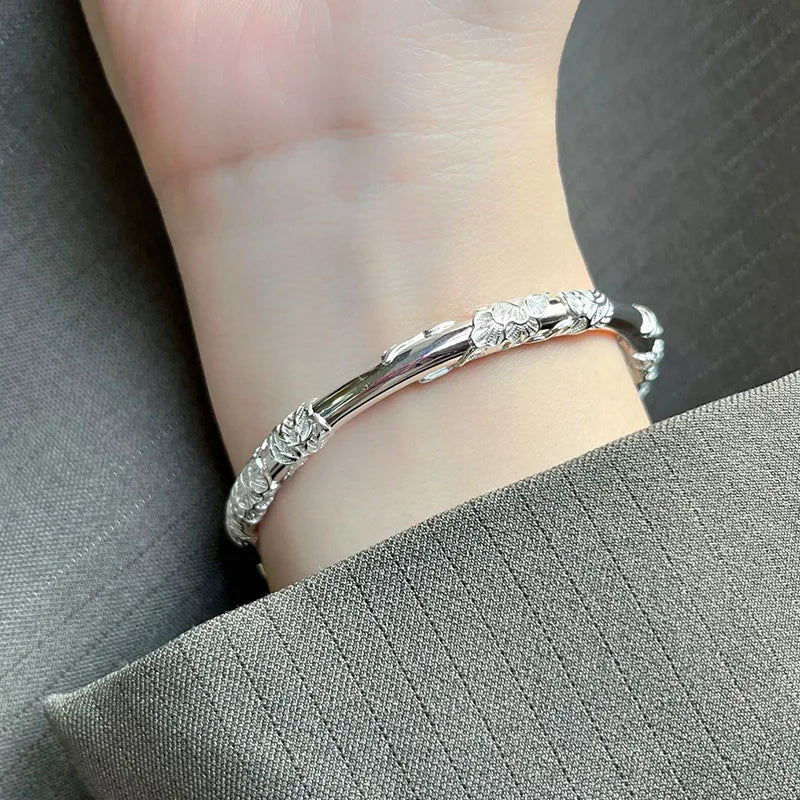 ENSHIR Silver-Color Waterproof Simple Cuff Bangle Bracelet