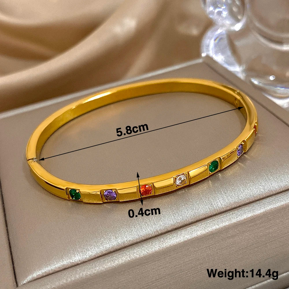 Trendy Gold-Plated 316L Stainless Steel Cubic Zirconia Bangle