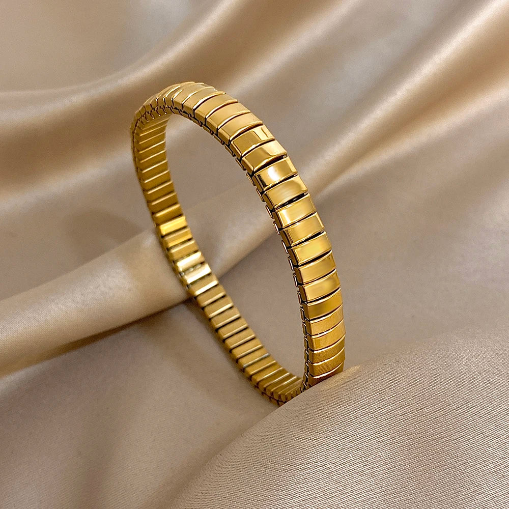 Greatera 6.5mm Width Thin Stainless Steel Elastic Bracelets Bangles for Women Gold Silver Color Stacked Bracelet Party Jewelry