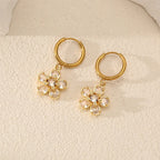 EILIECK Women's Luxury Flower Crystal Zircon Dangle Earrings 18K Gold PVD Plated Stainless Steel Fashion Ear Jewelry Gift Gift