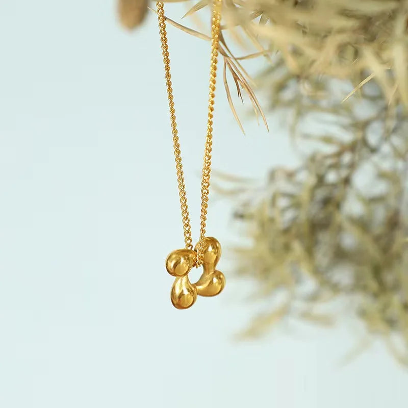 Simple Exquisite Rotate Flower Pendant Necklace Stud Earrings for Women Stainless Steel Jewelry Set Party Daily Gift for Friends