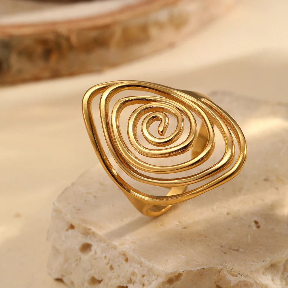 DOTIFI Stainless Steel Geometric Spiral Open Ring For Men And Women, Retro, Unique, Exaggerated Design Adjustable Ring Jewellery