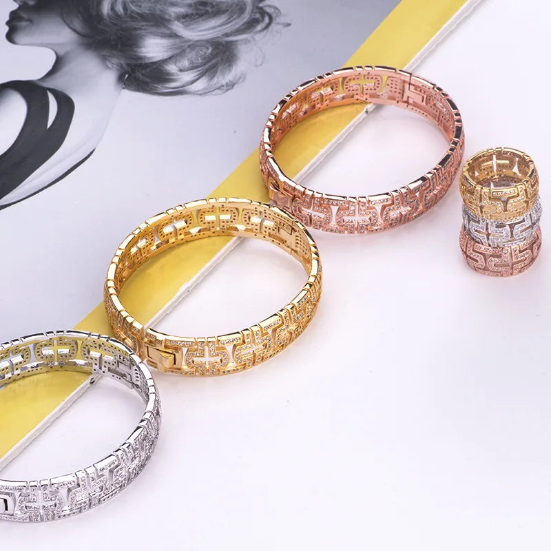 Retro Bohemia Luxurious Women Crystal Bracelet Statement Ring Lady Fashion Jewelry Lady Gift Gothic