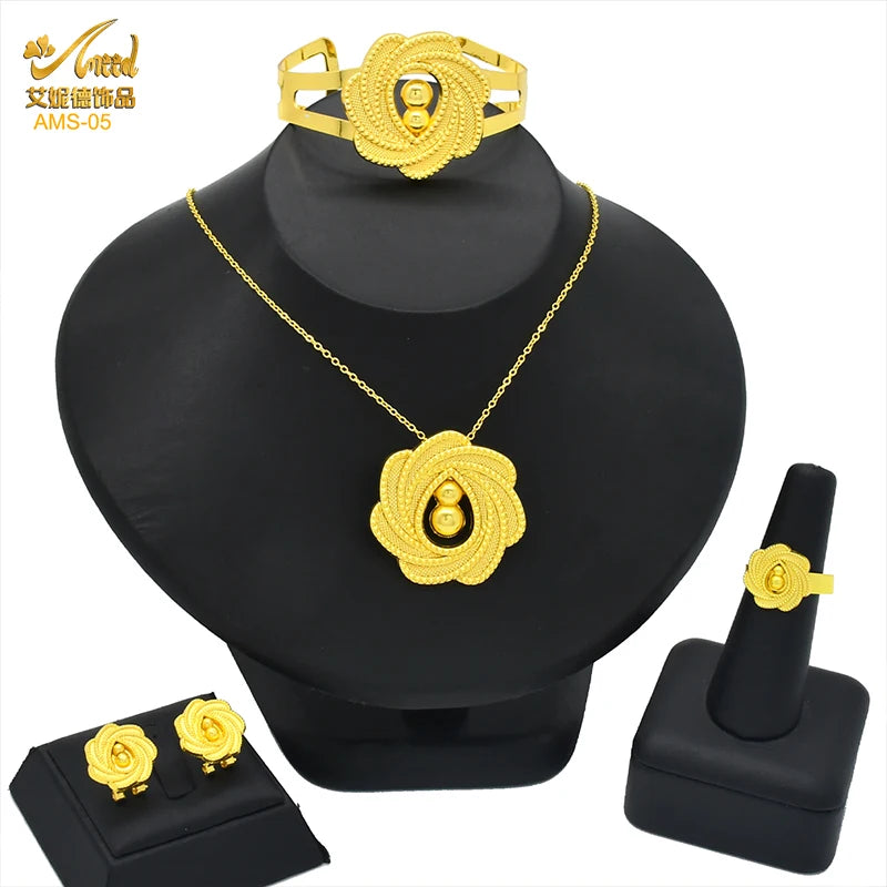 ANIID Nigeria Butterfly Cystal Jewelry Sets For Lady Wedding Ethiopian 24K Gold Color Necklace And Earing Jewellery Dubai Gift