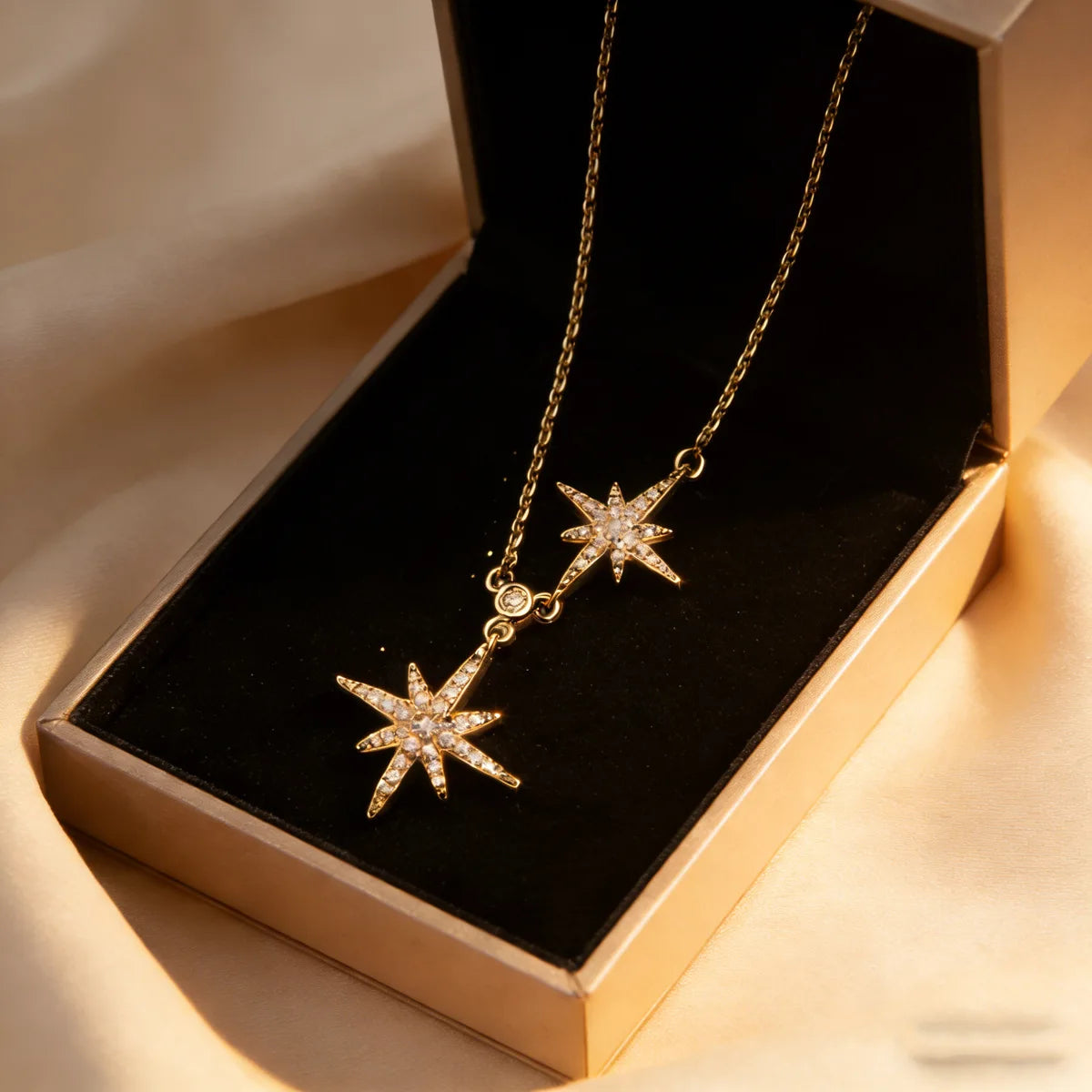 European and American cross-border six-mang double star zircon light luxury necklace niche copper inlaid with flash