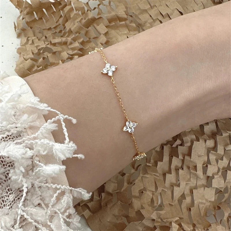 2026 New Crystal Flower Stainless Steel Personality Korean Bracelet