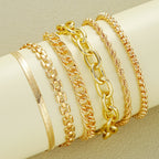 Simple Chunky Twisted Cuban Chain Metal Bracelet Set, 6 Pcs/Set