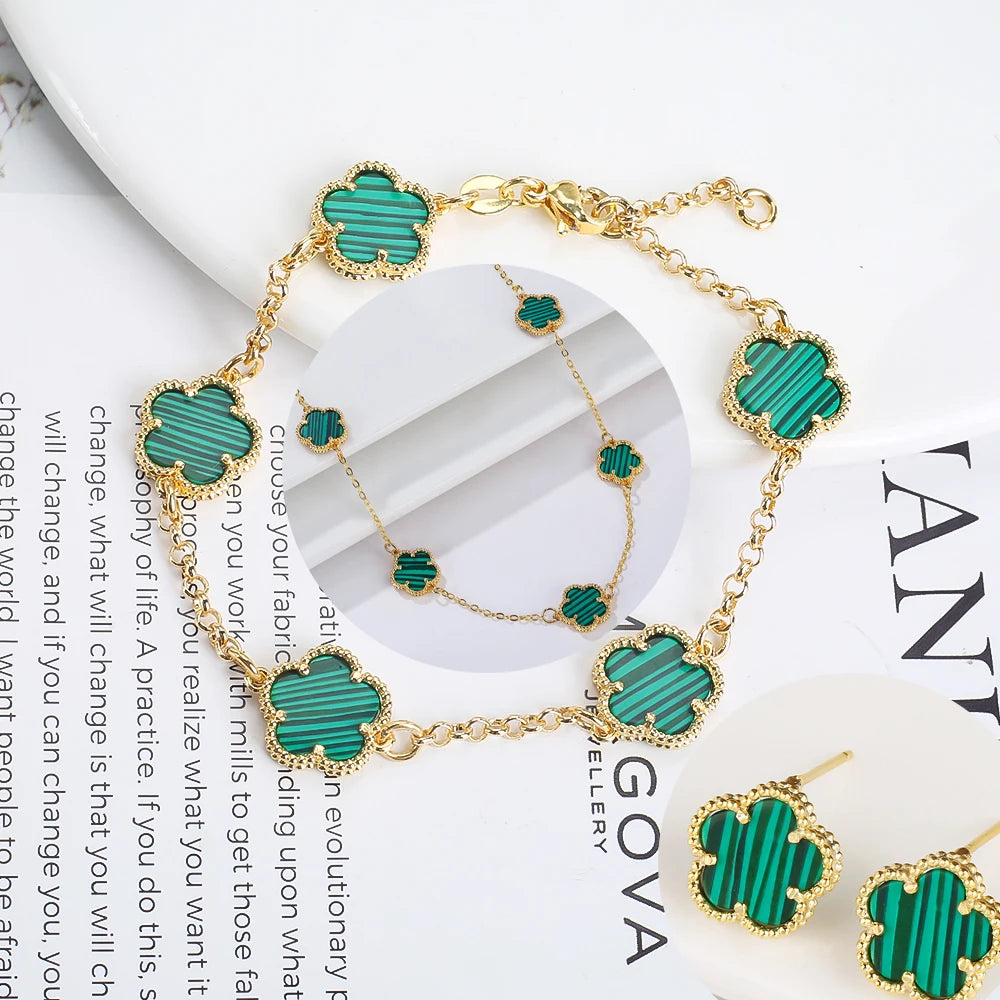 Hot Sale 14 Colors Five-Leaf Flower Set Bracelet Necklace Classic Simple Women Jewelry Set Suitable For Daily Party Wear Clover