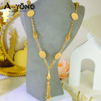 Oman Bridal Wedding Necklace 21k Gold Plated Turkish Fashion Coins Long Chains Nigeria Islamic Women Vintage Party Jewelry