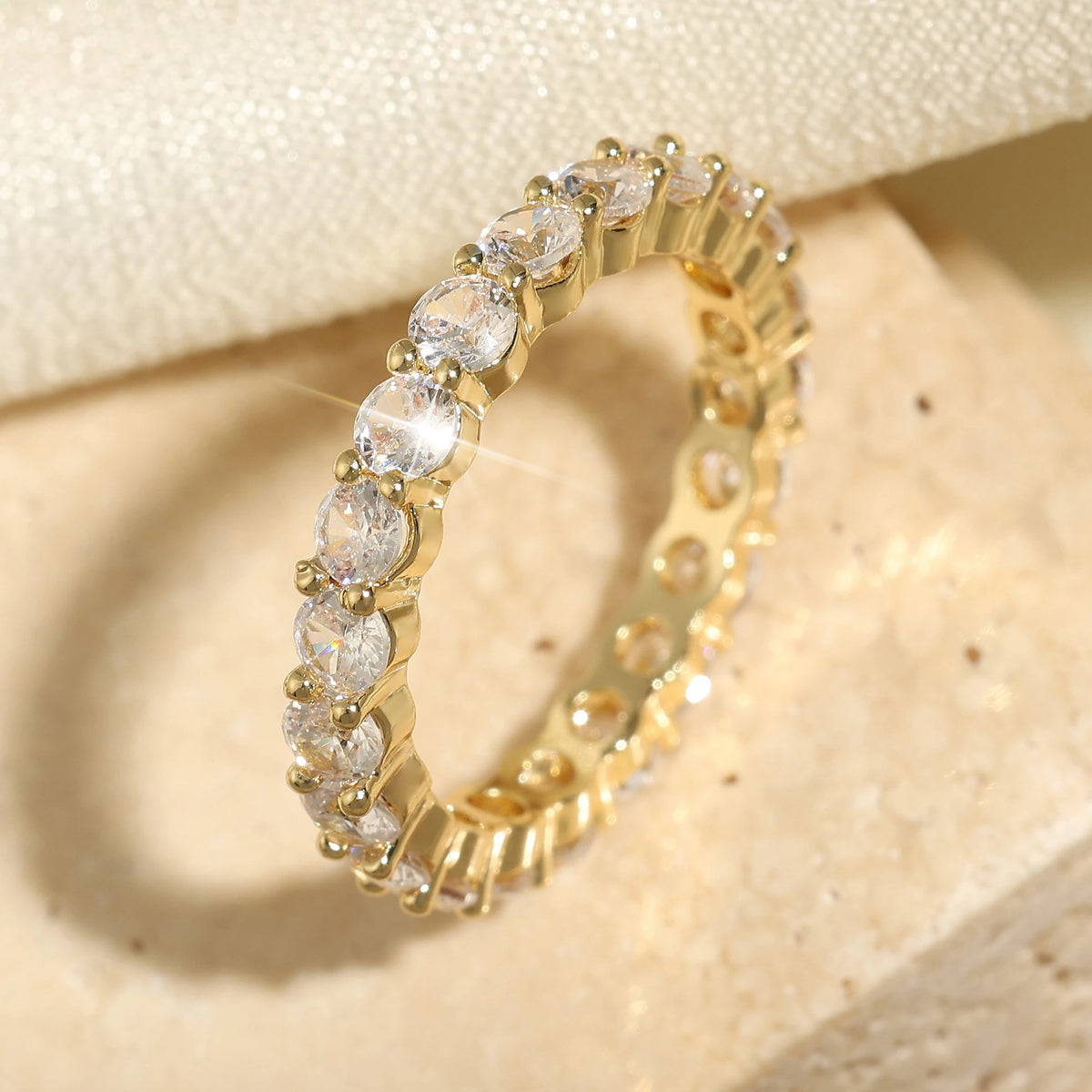 Luxury 18K Gold-Color Plated Classic Baguette Cubic Zirconia Engagement Ring