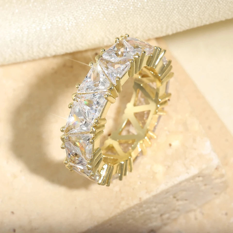 Luxury 18K Gold-Color Plated Classic Baguette Cubic Zirconia Engagement Ring