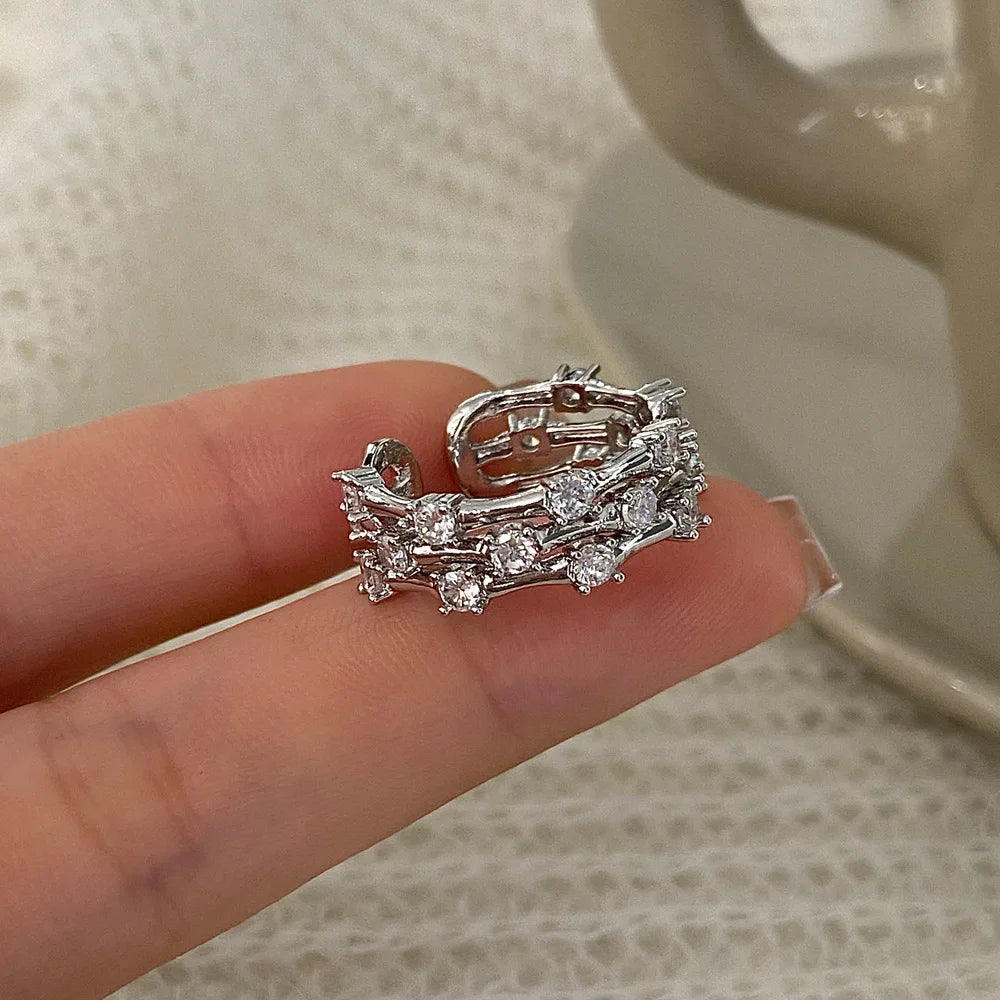 Exquisite Three-Layer Clear Zirconia Shiny CZ Open Ring