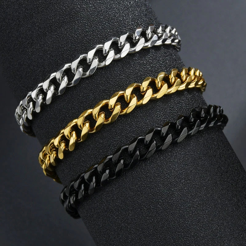 Hiphot Stainless Steel Curb Cuban Chain Bracelet Men Simple Gold Color Men's Chain Bracelet Unisex Wrist Jewelry Bangle Gift