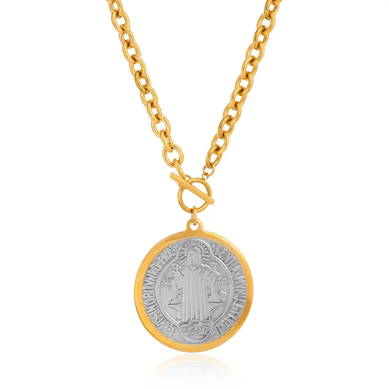 Two tones coin key pendant necklaces stainless steel ot clasp necklaces stainless steel jewelry new in waterproof 2025