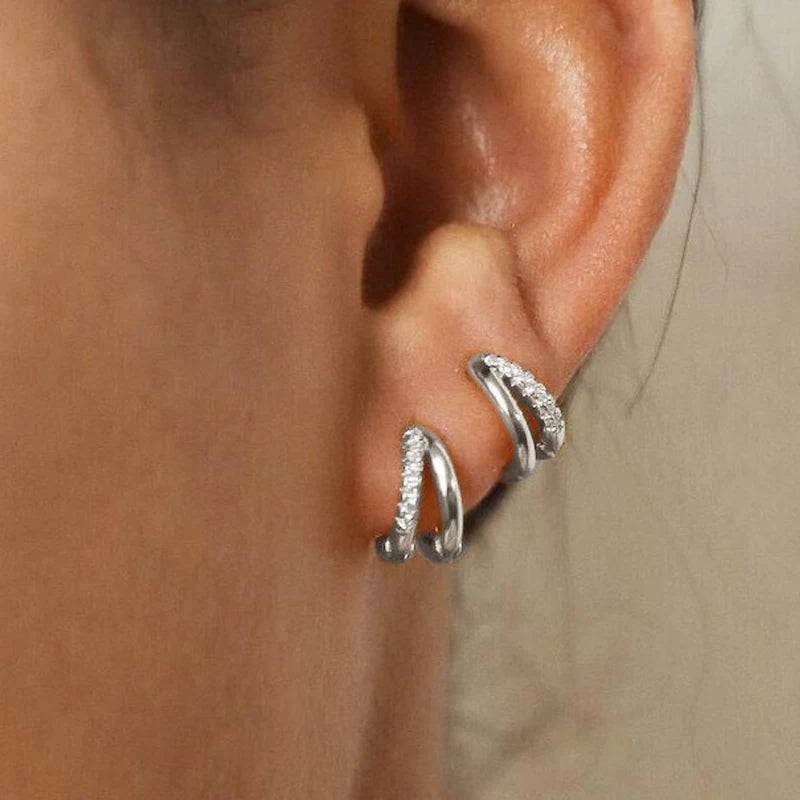 Gold Zircon Geometric Hoop Earrings