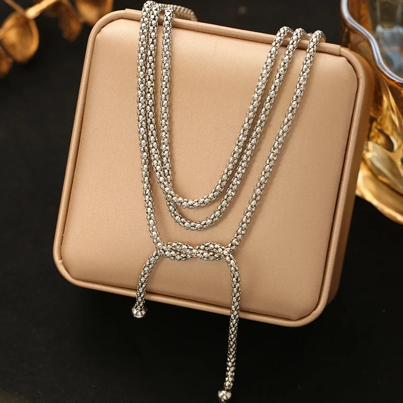 EILIECK 316L Stainless Steel Metal Long Layered Chain Necklace For Women Fashion Collar Neck Chain Waterproof Jewelry Lady Gift