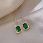 Boucles d'oreilles clous carrées en émeraude verte de luxe pour femmes, accessoires de fête de mariage de la mariée, boucles d'oreilles tendance pour femme