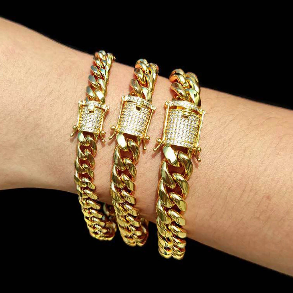 ChooseMe Bracelet gourmette en acier inoxydable avec cristaux Miami
