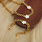 Stainless Steel New Hip Hop Plant Five Leaf Flower Set Shell Bracelet Necklace Women's Minimalist Cuban Chain Clover