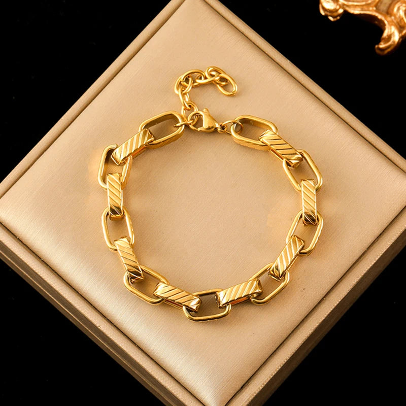 EILIECK Stainless Steel Gold Color Chain Bracelet Bangle For Women New Anti-Fading Fashion Jewelry Suitable for Daily Layering
