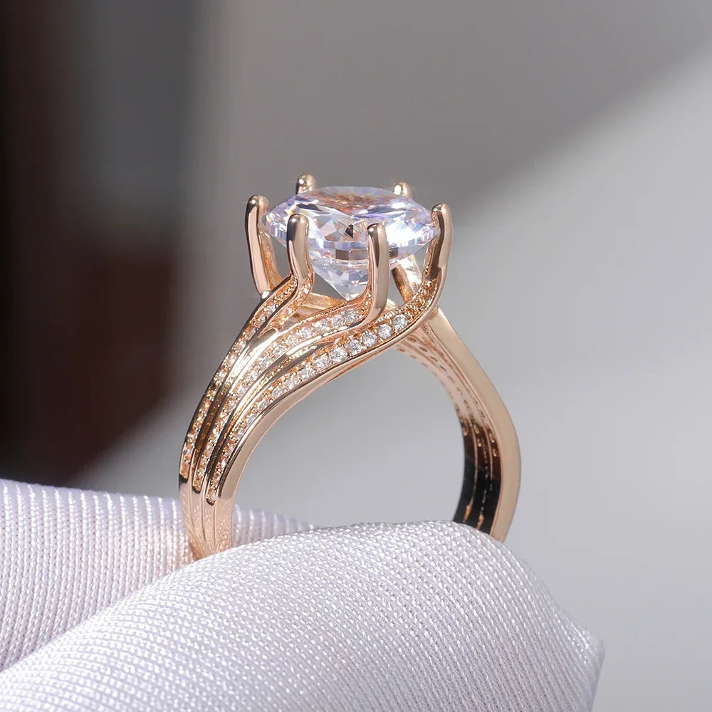 Gorgeous Solitaire Zirconia Bridal Wedding Rings Gold Color Engagement Party Brilliant Women Jewelry Anillos De Mujer Кольцо