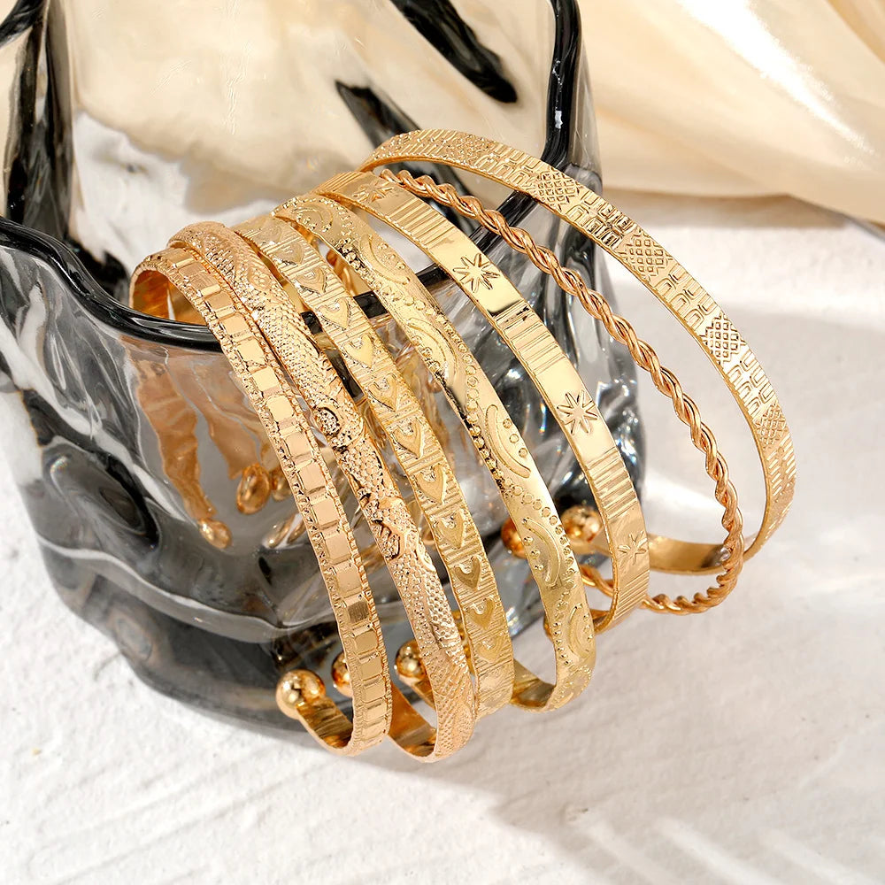 Punk Heart Open Bangle Bracelet Set